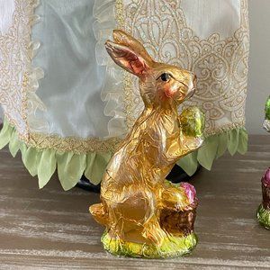 Spring EASTER Gold Bunny Rabbit Faux FOIL CHOCOLATE Eggs Figure Statue New 9"
